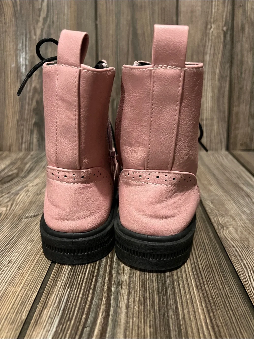 Girls' Pink Lace-Up Combat Boots with Side Zipper